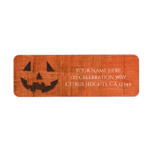 Orange Wooden Pumpkin Rustic Halloween fest Returadress Etikett