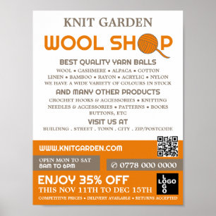 Orange Wool Shop Logotyp, Knitting Store, Garnarki Poster