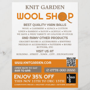 Orange Wool Shop Logotyp, Knitting Store, Garnarki Reklamblad