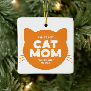 Orange World's Best Cat Mamma Julgransprydnad Keramik