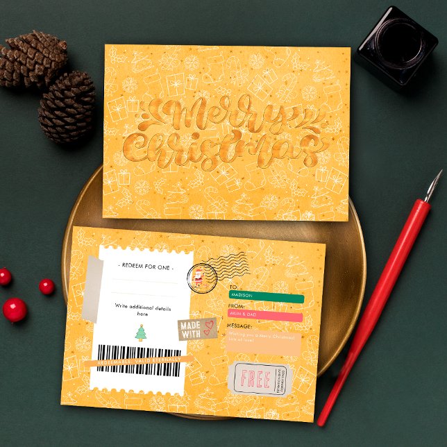 Orange Xmas Pattern Christmas Ticket Gift Voucher (Skapare uppladdad)
