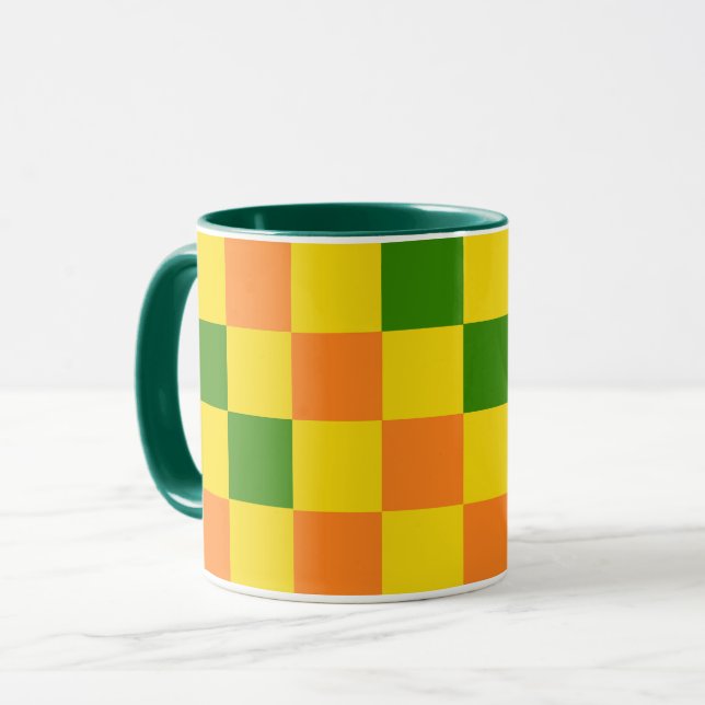 Orange Yellow Green Checkered Pattern Design  Mugg (Framsida vänster)