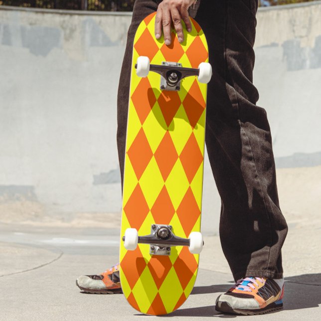 Orange Yellow Harlequin Checkered Design  Mini Skateboard Bräda 18,5 Cm (Skapare uppladdad)