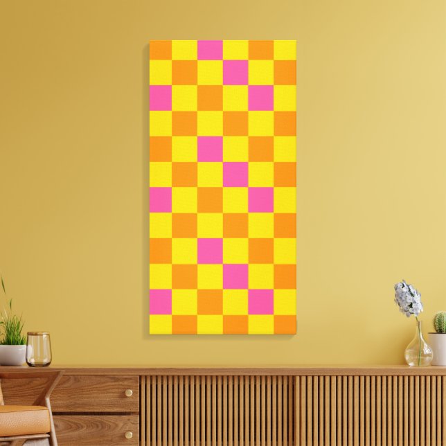 Orange Yellow Pink Checkered Pattern Design  Canvastryck (Insitu (Vardagsrum))