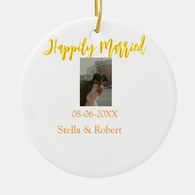 Orange yellow retro photo happily married couple julgransprydnad keramik (Framsidan)