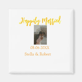 Orange yellow retro photo happily married couple magnet