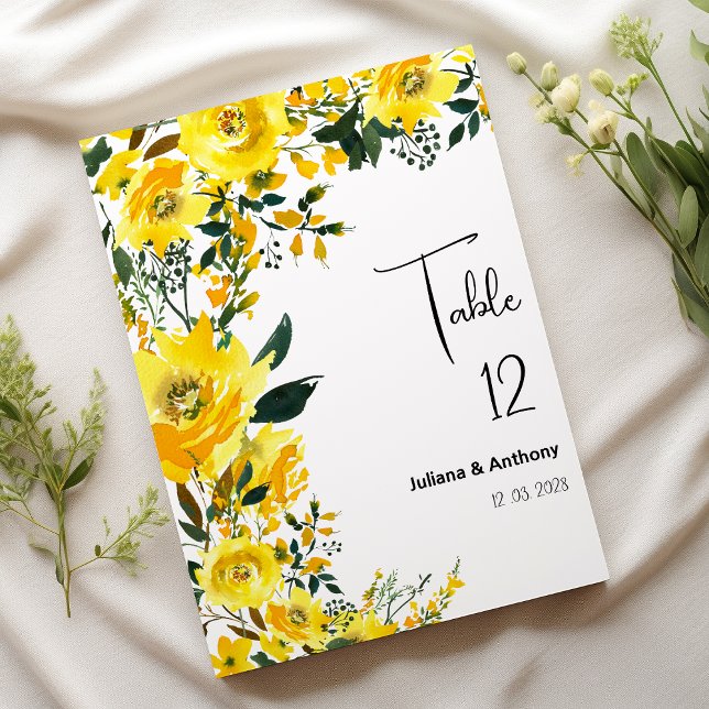 Orange yellow summer botanic floral Table Numbers Inbjudningar (Orange yellow summer botanic floral Table Numbers )