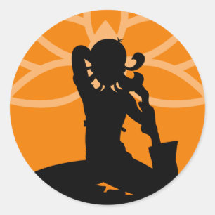 Orange Yoga Silhouette Sticker Runt Klistermärke