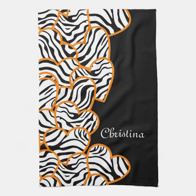Orange zebra-hjärtan Kitchen Towel Kökshandduk (Vertikal)