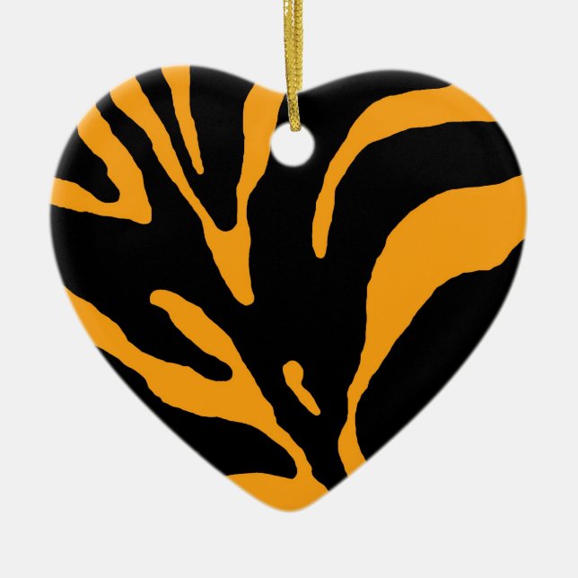 Orange Zebra Rand Animal Print Julgransprydnad Keramik (Framsidan)