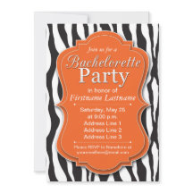 Orange Zebra tryck Bachelorette Party-inbjudningar
