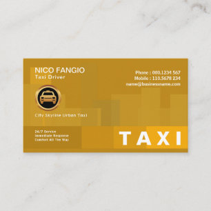 Orange Zest Artistic Dynamic City Silhouette Taxi Visitkort