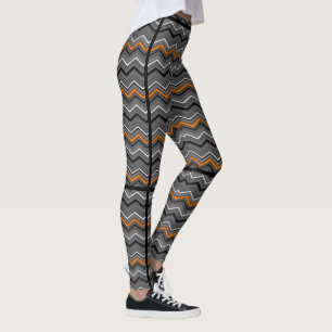 Orange Zig Zag med svart strimling Leggings
