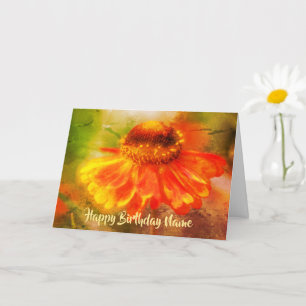 Orange Zinnia Blommigt Art Personalize Birday Card Kort