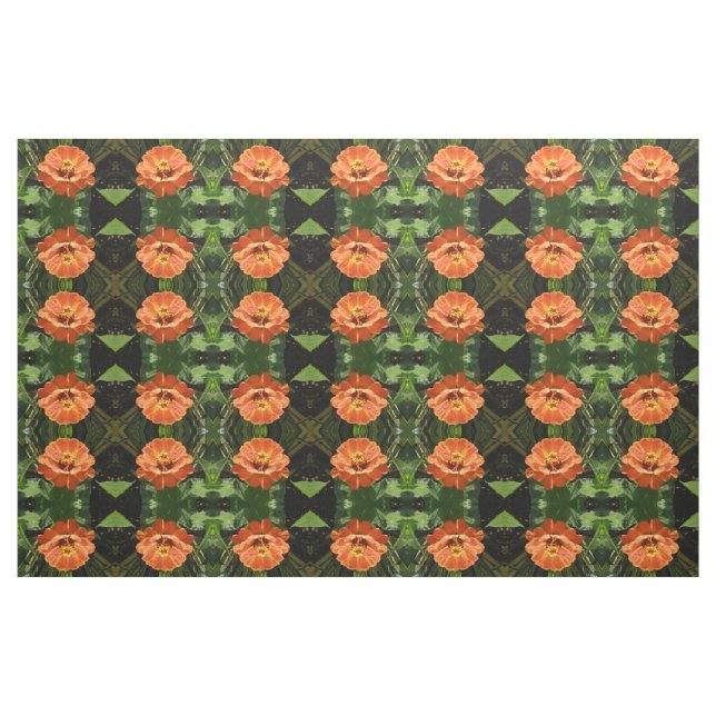 Orange Zinnia Blommigt Patterned Fabric Tyg (Fat Quarter)