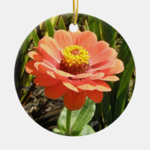 Orange Zinnia Flower Anpassningsbar Birthday Julgransprydnad Keramik