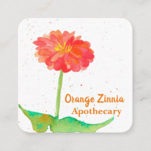 Orange Zinnia vattenfärgsblomma Fyrkantigt Visitkort