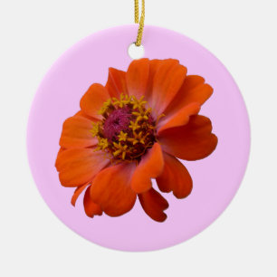 Orange Zinnia WildblomNature Blommigt Julgransprydnad Keramik