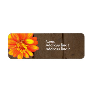 Orange Zinniaadressetiketter för Wood plankor Returadress Etikett