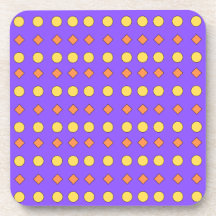 Orangea diamanter och gula cirklar på lila