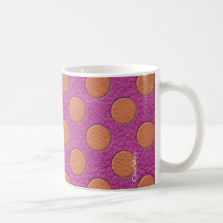 Orangea prickar på rosa magenta lädertryck kaffemugg
