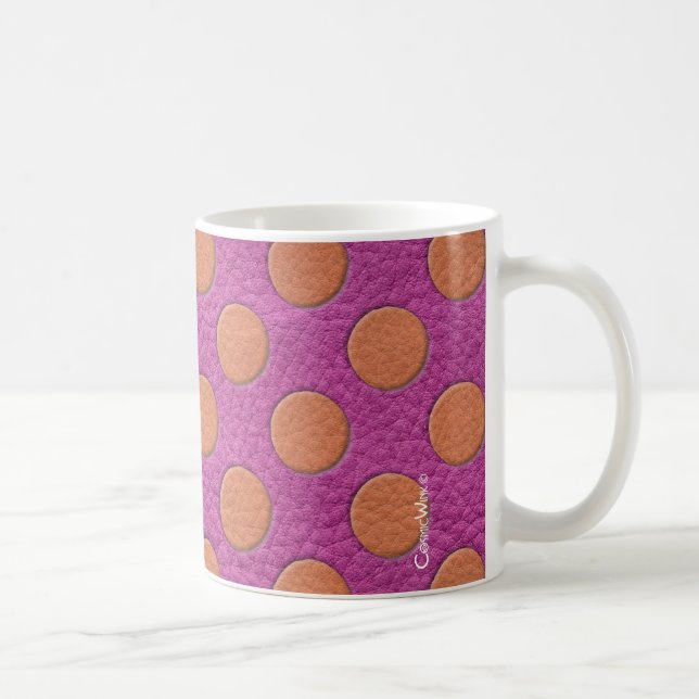 Orangea prickar på rosa magenta lädertryck kaffemugg (Höger)