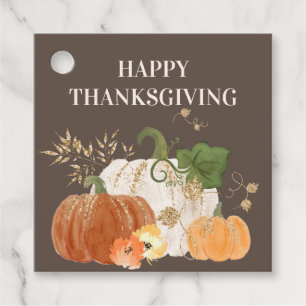 Orangea vita pumpor Guldglitter Thanksgiving Gåvor Etiketter