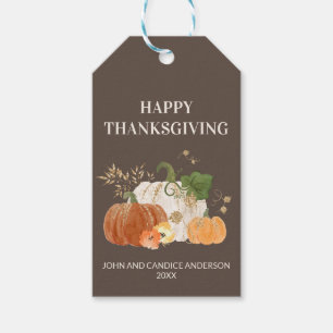 Orangea vita pumpor Guldglitter Thanksgiving Presentetikett