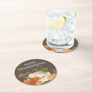 Orangea vita pumpor Guldglitter Thanksgiving Underlägg Papper Rund
