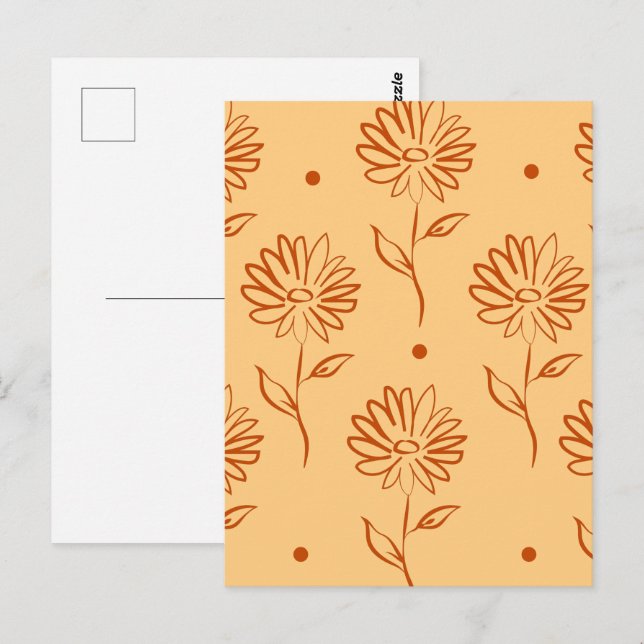Orangebrun Blommönsterkontur Vykort (Fram/baksida)