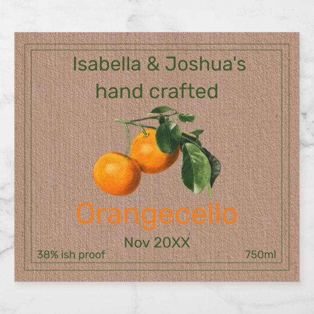 Orangecello-etikett på Kraftfärgat papper  Spritflaskor Etikett (Enkel etikett)