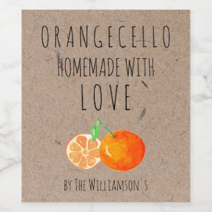 Orangecello Hemlagad med Kärlek Kraftpapper Vinflaska Etikett