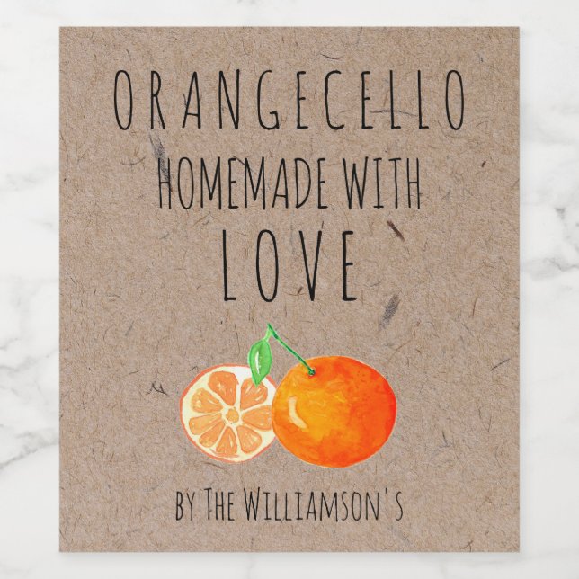 Orangecello Hemlagad med Kärlek  Kraftpapper Vinflaska Etikett (Singel etikett)