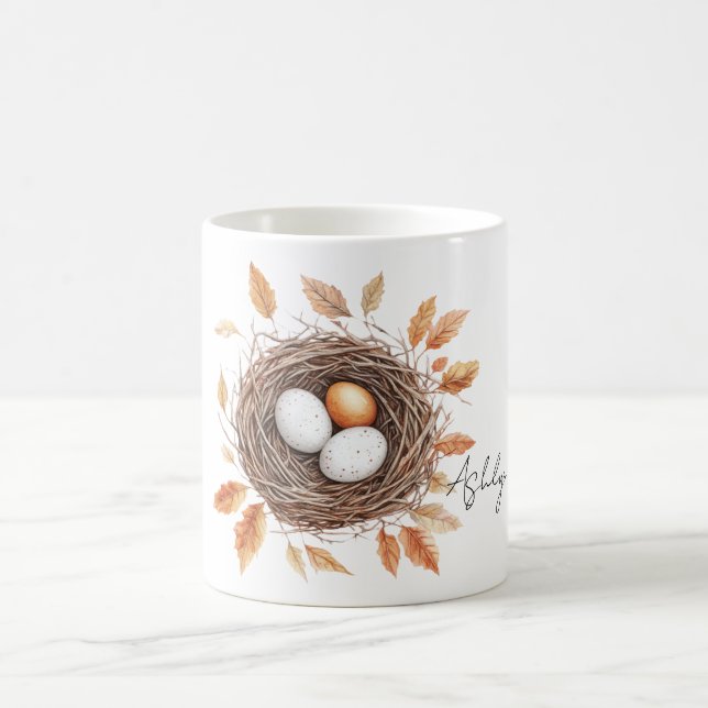 Orangefärgade blad Fågelbo med ägg Kaffemugg (Center)
