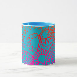 Orangefärgade lila blommor och blå bakgrund mugg