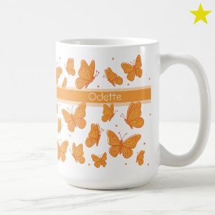 Orangefjärilar & prickar anpassat namn monogram kaffemugg