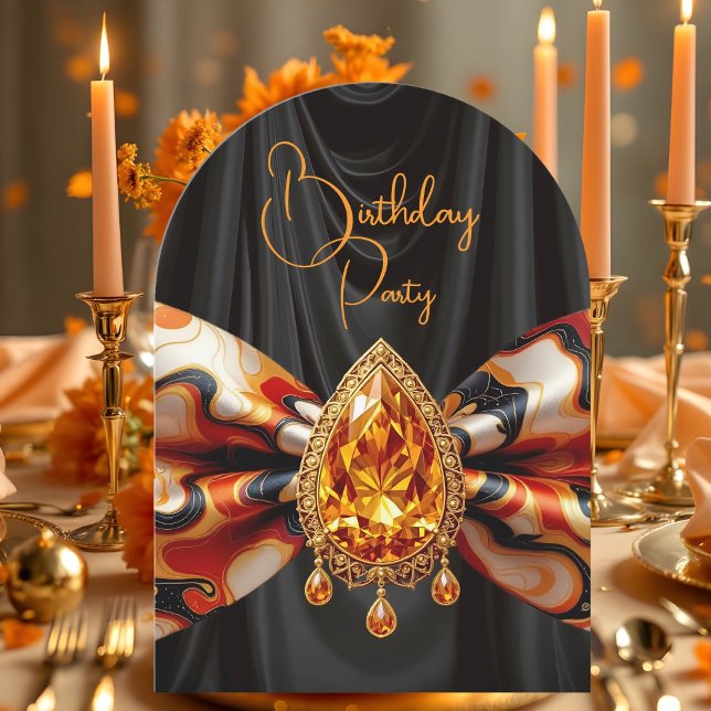 Orangen 1960-talet Modet Bow Guld Jewel Inbjudningar (Skapare uppladdad)