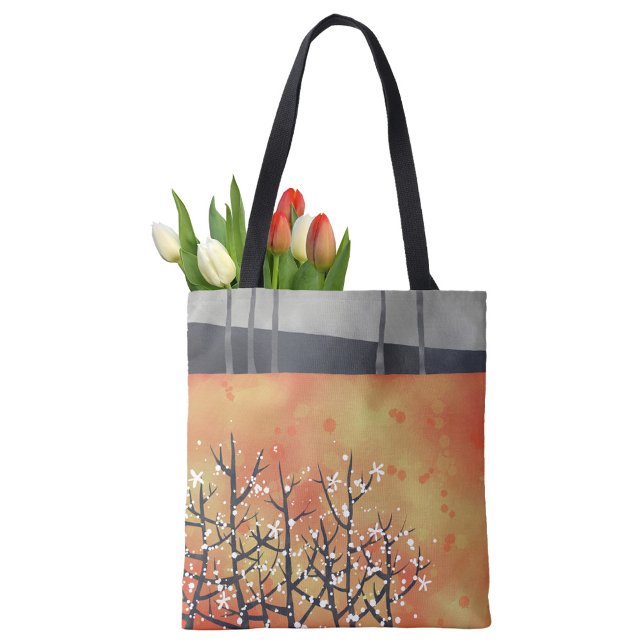 Orangen abstrakt liggande tygkasse (Abstract orange landscape tote bag)