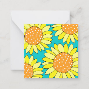 Orangen Aqua Sunblommor i fyra Hand plockade-Gulte Anteckningskort