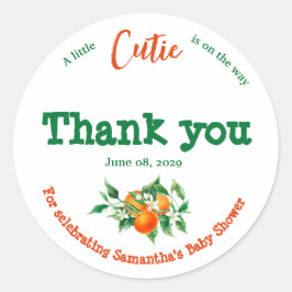 Orangen Baby Shower för Citrus Little Cutie Blomma Runt Klistermärke