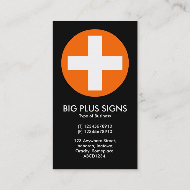 Orangen Big Plus-tecken - svart Visitkort (Framsida)