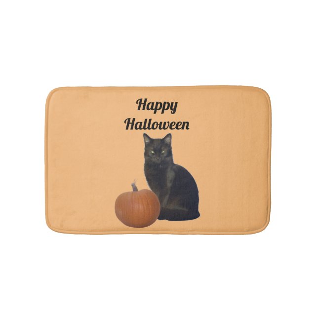 Orangen Black Cat och Pumpkin Happy halloween Badrumsmatta (Framsidan)
