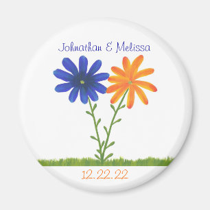 Orangen & blått blommar spara magnet