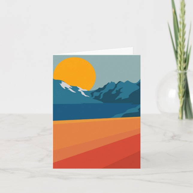 Orangen Blått för Retro Mountain liggande liggande Anteckningskort (Framsida)