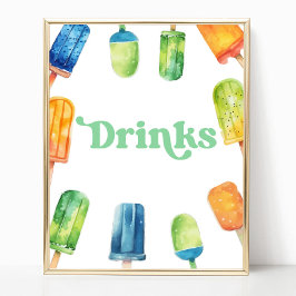 Orangen Blått Grönt Popsicle Party Drinks Bord Sig Poster