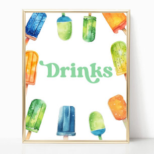 Orangen Blått Grönt Popsicle Party Drinks Bord Sig Poster