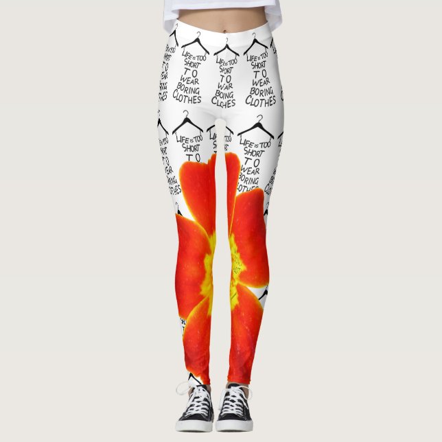 Orangen Blomens Yoga Stretch Leggings Flower (Framsida)