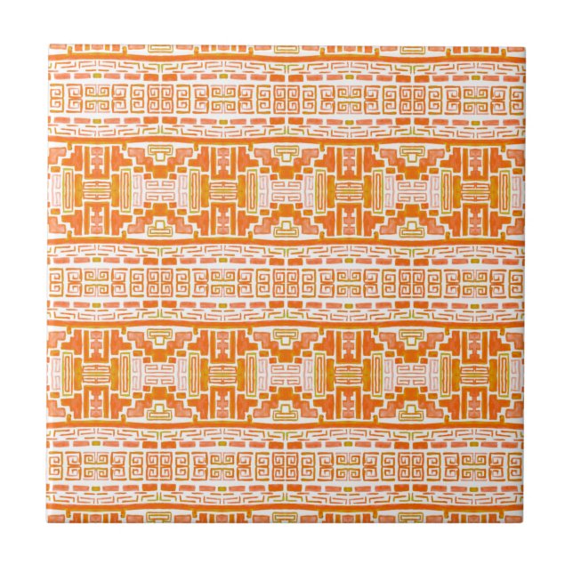 Orangen Boho Tribal Mönster Kakelplatta (Framsidan)
