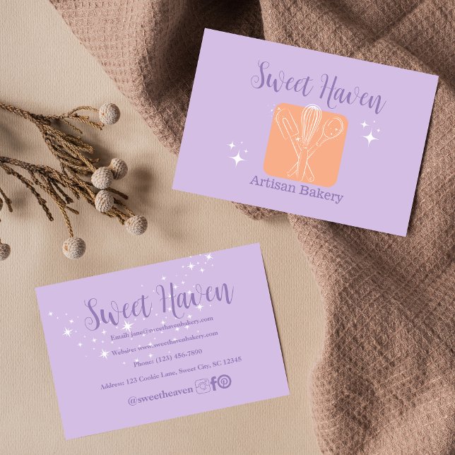 Orangen Bold Lila Stars Cooking Utensil Bakery Visitkort (Skapare uppladdad)