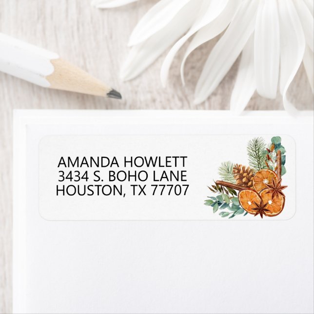 Orangen Bouquet för julvinter Returadress Etikett (Insitu)